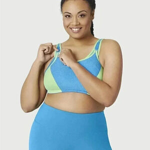 Glamorise Custom Control Wire-free Sports Bra - Blue/Green 42DD